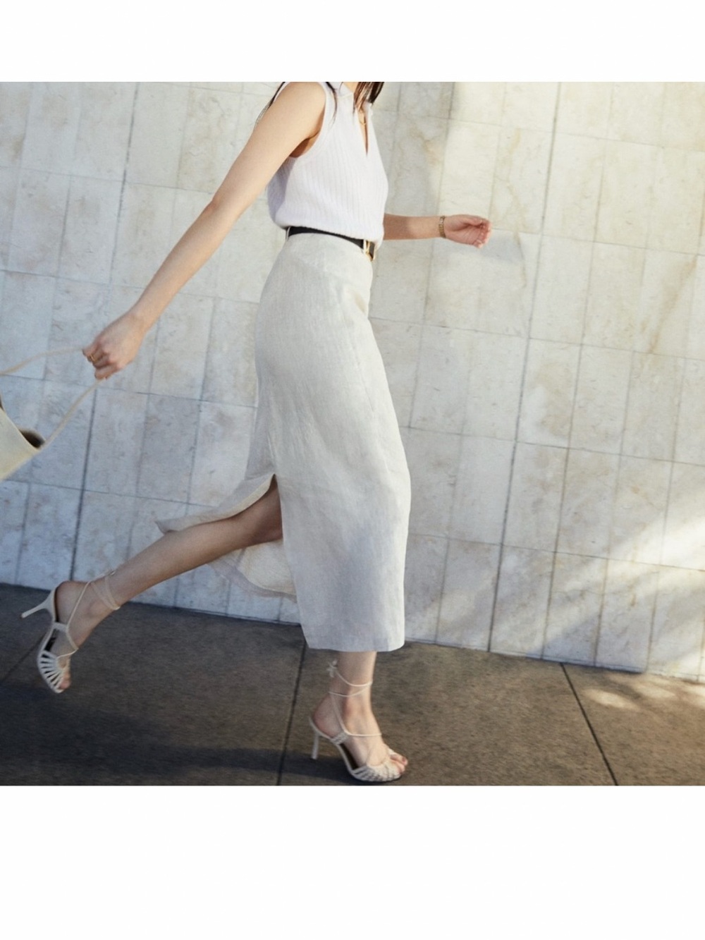 Reformation Gia Linen Midi Skirt with Back Slit